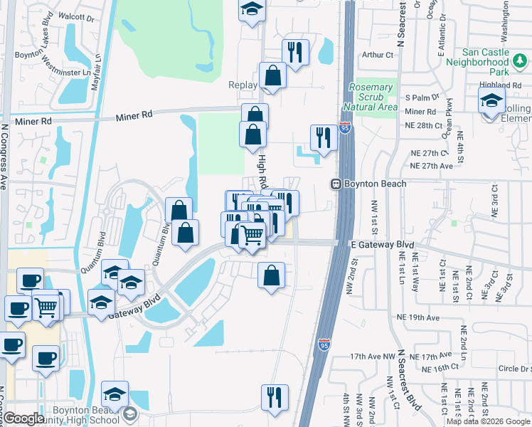 map of restaurants, bars, coffee shops, grocery stores, and more near 510 Northwest 24th Avenue in Boynton Beach