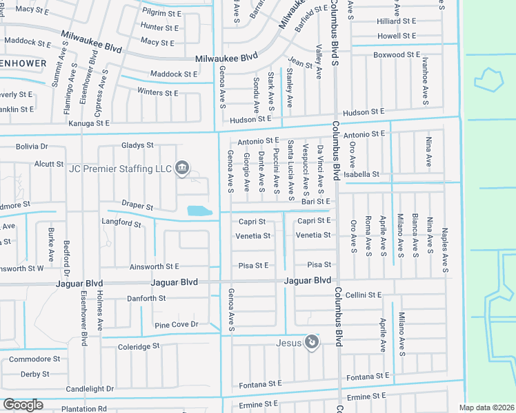 map of restaurants, bars, coffee shops, grocery stores, and more near 1113 Capri Street East in Lehigh Acres