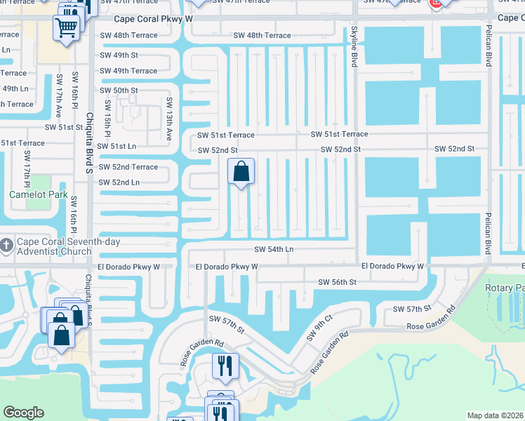 map of restaurants, bars, coffee shops, grocery stores, and more near 5321 Southwest 11th Avenue in Cape Coral
