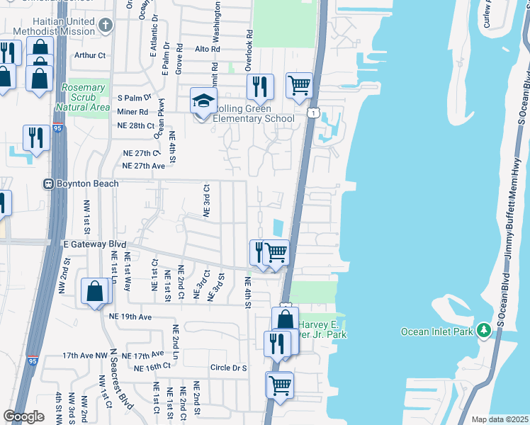 map of restaurants, bars, coffee shops, grocery stores, and more near 33 Crossings Circle in Boynton Beach