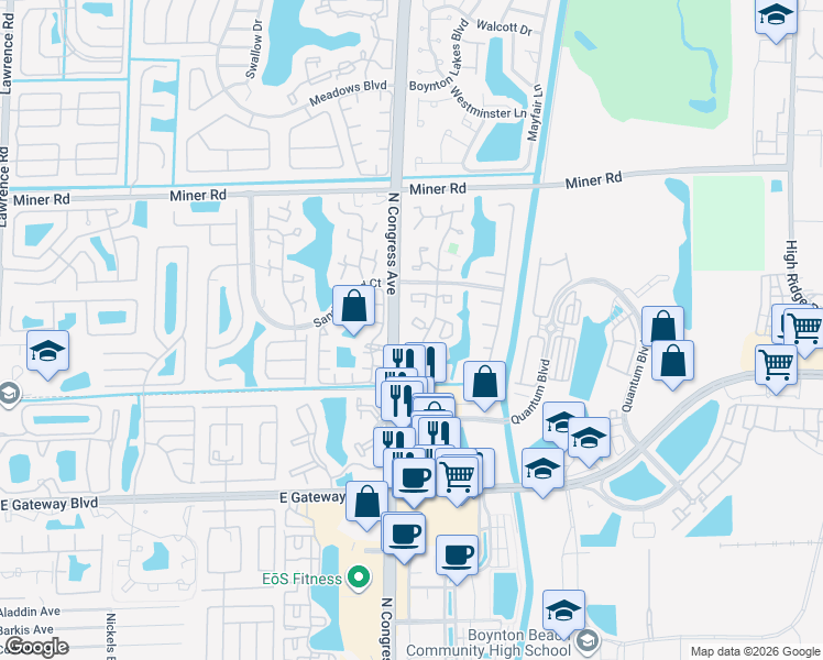 map of restaurants, bars, coffee shops, grocery stores, and more near 10 Vía De Casas Sur in Boynton Beach
