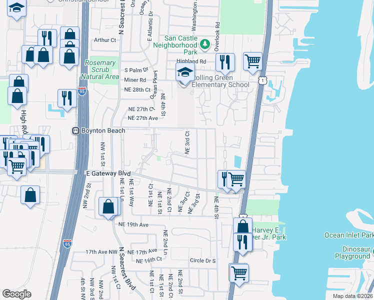 map of restaurants, bars, coffee shops, grocery stores, and more near 2638 3rd Court Northeast in Boynton Beach