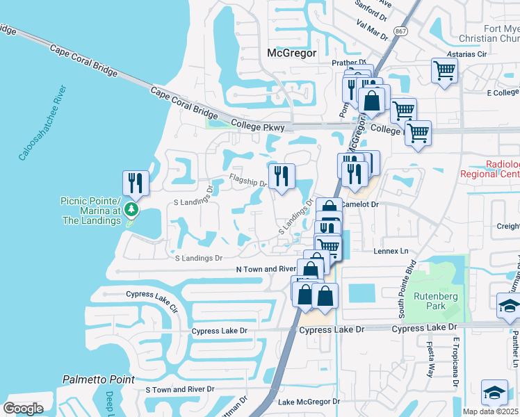 map of restaurants, bars, coffee shops, grocery stores, and more near 12996 Beacon Cove Lane in Fort Myers