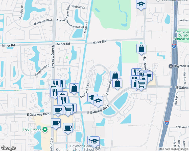 map of restaurants, bars, coffee shops, grocery stores, and more near 3164 North Greenleaf Circle in Boynton Beach