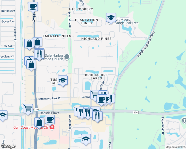 map of restaurants, bars, coffee shops, grocery stores, and more near 6740 Saint Ives Court in Fort Myers