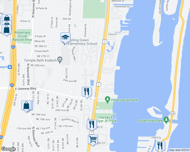 map of restaurants, bars, coffee shops, grocery stores, and more near 12 Crossings Circle in Boynton Beach