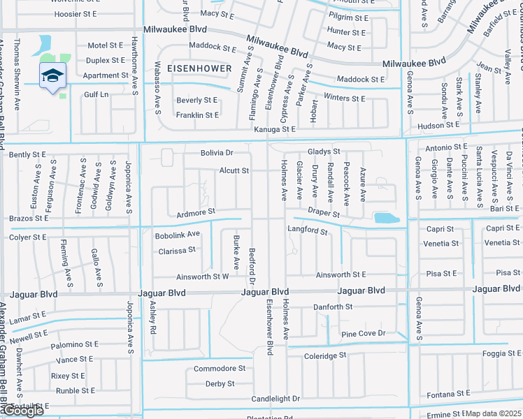 map of restaurants, bars, coffee shops, grocery stores, and more near 733 Eisenhower Boulevard in Lehigh Acres
