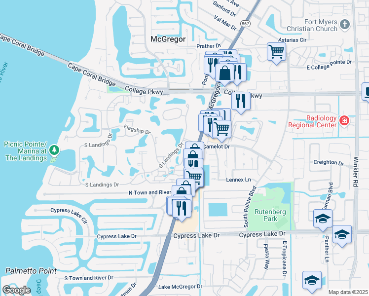 map of restaurants, bars, coffee shops, grocery stores, and more near 4386 Jib Boom Court in Fort Myers