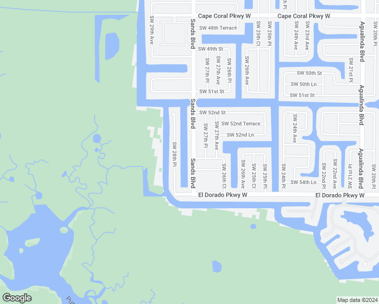 map of restaurants, bars, coffee shops, grocery stores, and more near 5242 Sands Boulevard in Cape Coral