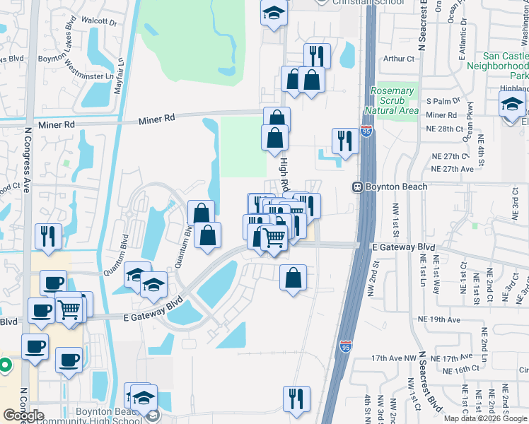 map of restaurants, bars, coffee shops, grocery stores, and more near 2421 Northwest 7th Street in Boynton Beach