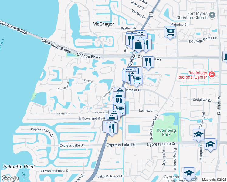 map of restaurants, bars, coffee shops, grocery stores, and more near 4386 Jib Boom Court in Fort Myers