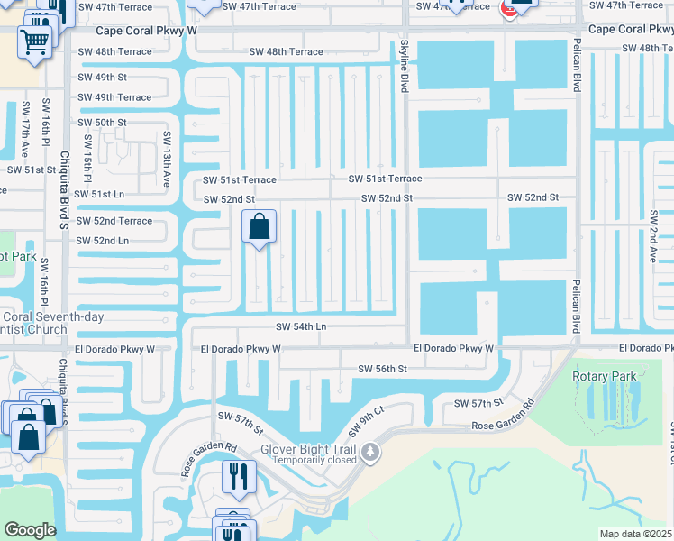 map of restaurants, bars, coffee shops, grocery stores, and more near 5317 Southwest 9th Place in Cape Coral