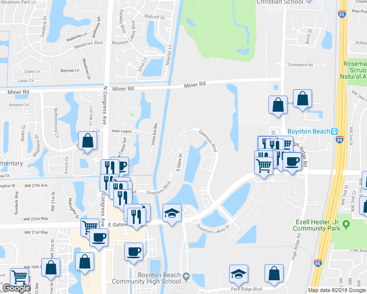 map of restaurants, bars, coffee shops, grocery stores, and more near 3185 North Oasis Drive in Boynton Beach