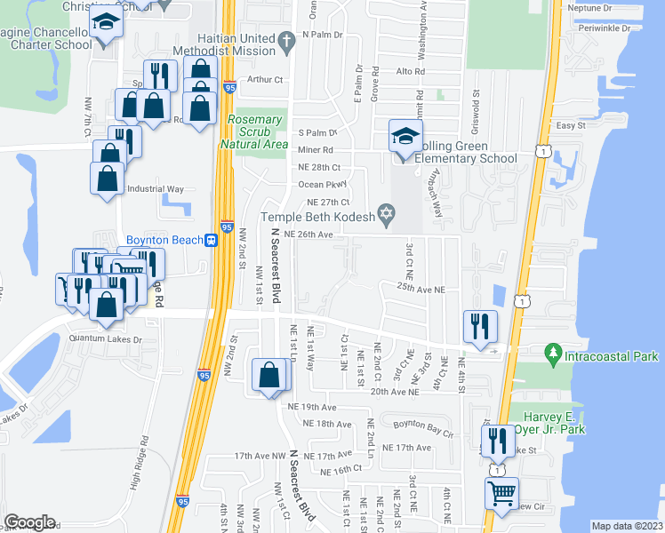 map of restaurants, bars, coffee shops, grocery stores, and more near 230 Northeast 26th Avenue in Boynton Beach