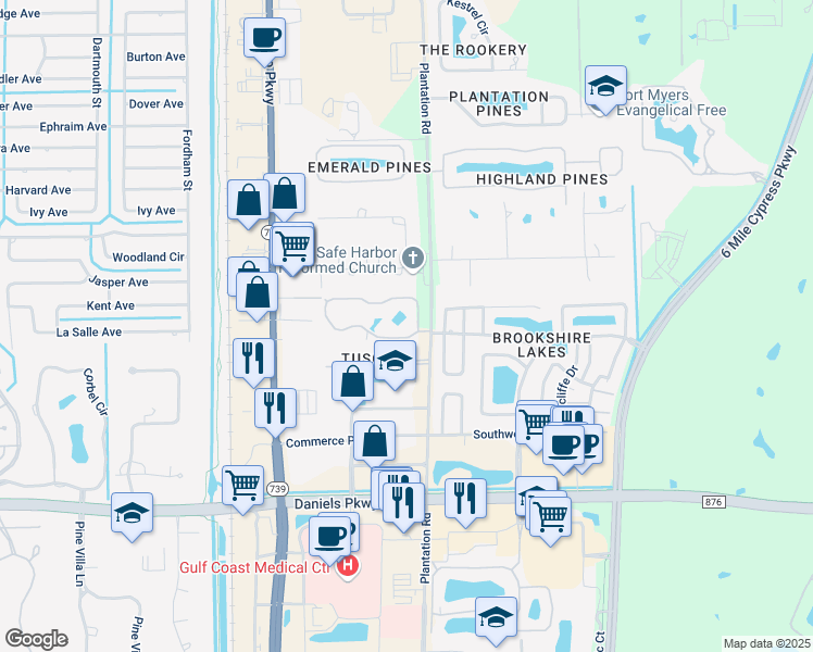 map of restaurants, bars, coffee shops, grocery stores, and more near 13100 Bella Casa Circle in Fort Myers