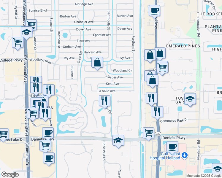 map of restaurants, bars, coffee shops, grocery stores, and more near 2385 La Salle Avenue in Fort Myers