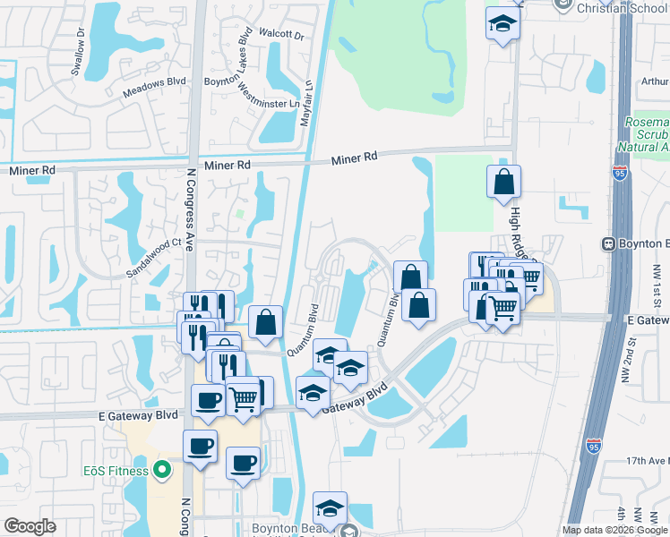 map of restaurants, bars, coffee shops, grocery stores, and more near 3164 North Greenleaf Circle in Boynton Beach