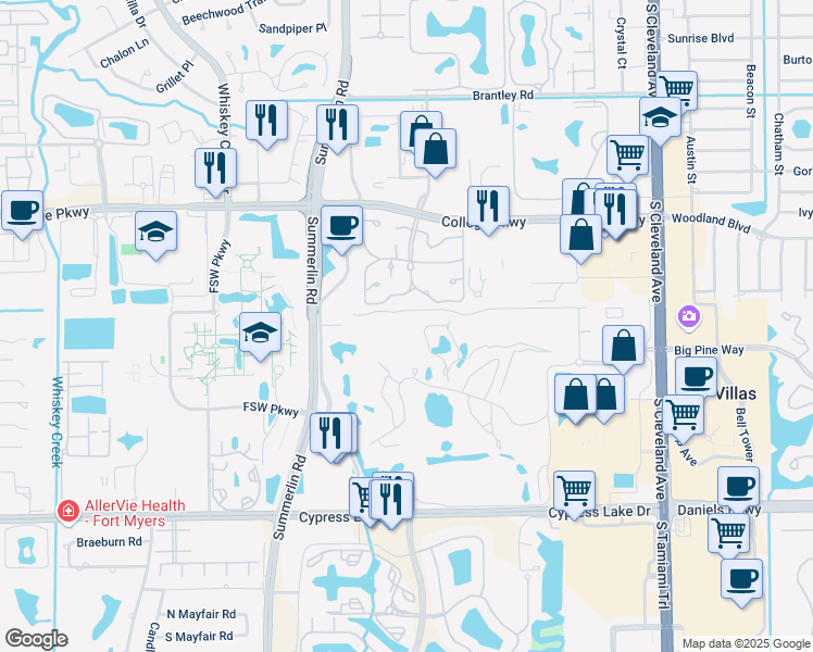map of restaurants, bars, coffee shops, grocery stores, and more near 1630 Pine Valley Drive in Fort Myers