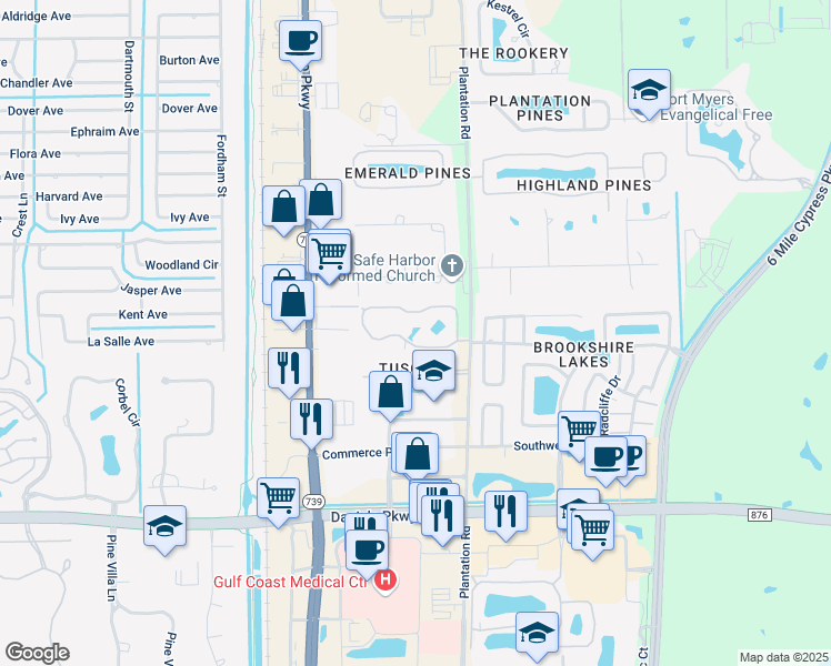 map of restaurants, bars, coffee shops, grocery stores, and more near 13130 Bella Casa Circle in Fort Myers