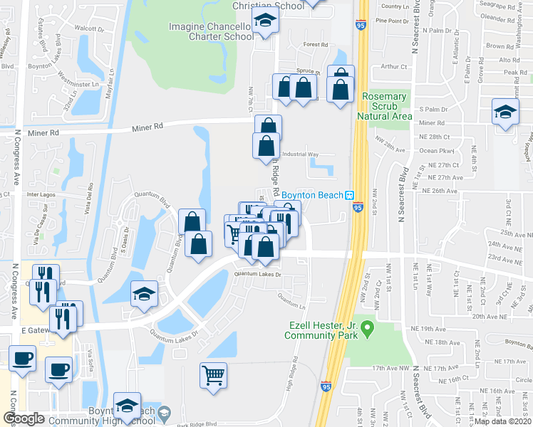 map of restaurants, bars, coffee shops, grocery stores, and more near 610 Northwest 25th Avenue in Boynton Beach