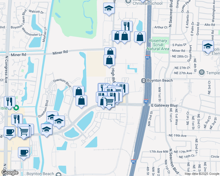 map of restaurants, bars, coffee shops, grocery stores, and more near 2421 Northwest 7th Street in Boynton Beach