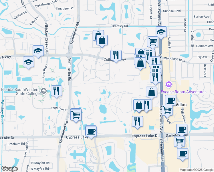 map of restaurants, bars, coffee shops, grocery stores, and more near 1788 Augusta Drive in Fort Myers
