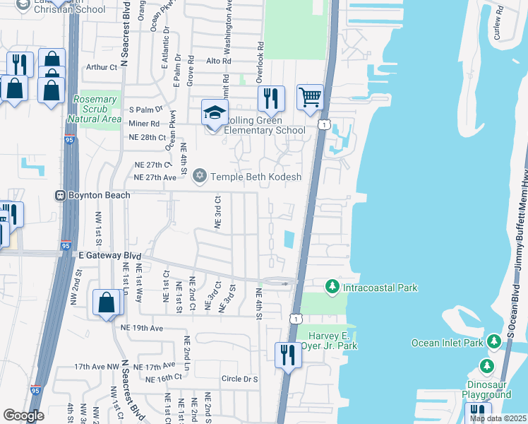 map of restaurants, bars, coffee shops, grocery stores, and more near 1 Crossings Circle in Boynton Beach