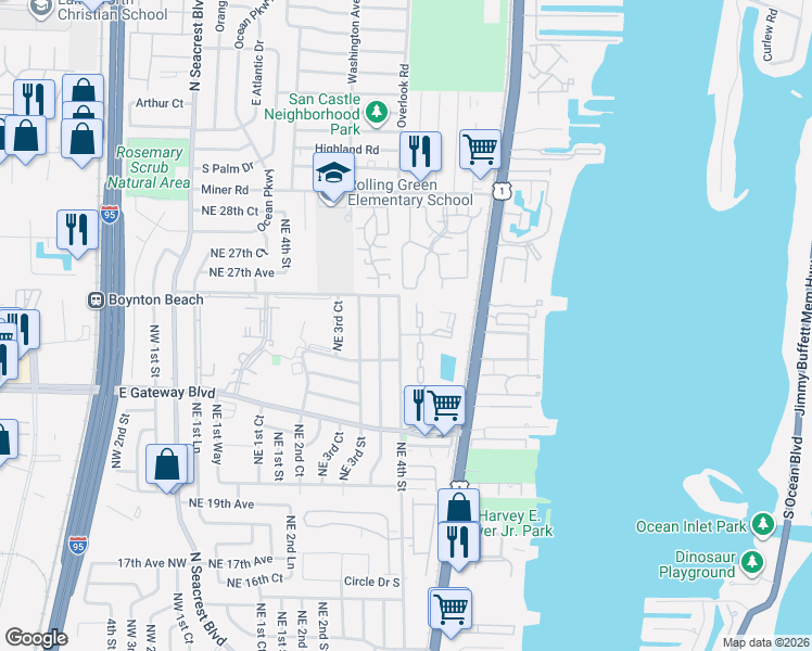 map of restaurants, bars, coffee shops, grocery stores, and more near 1 Crossings Circle in Boynton Beach