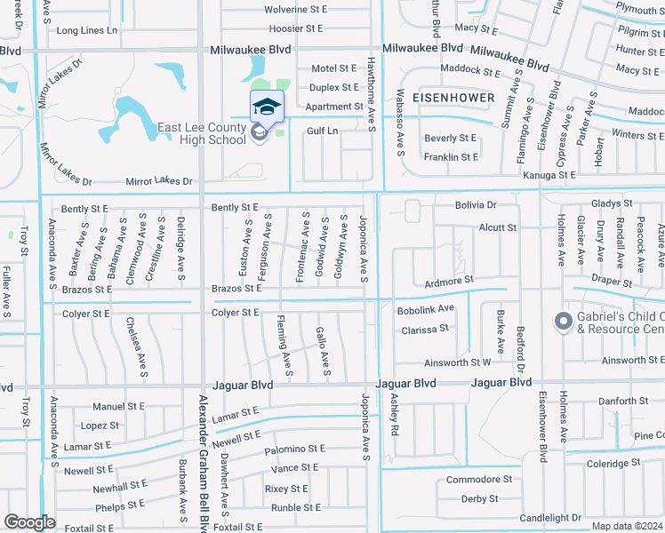 map of restaurants, bars, coffee shops, grocery stores, and more near 726 Goldwyn Avenue South in Lehigh Acres