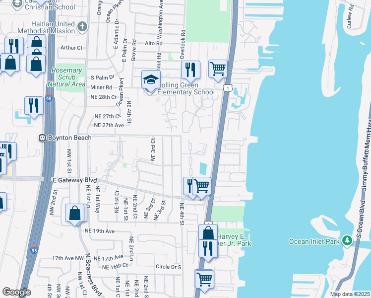 map of restaurants, bars, coffee shops, grocery stores, and more near 1 Crossings Circle in Boynton Beach