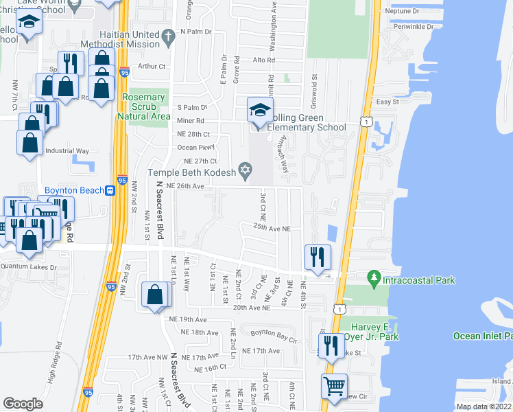 map of restaurants, bars, coffee shops, grocery stores, and more near 2638 3rd Court Northeast in Boynton Beach