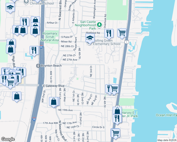 map of restaurants, bars, coffee shops, grocery stores, and more near 2638 3rd Court Northeast in Boynton Beach
