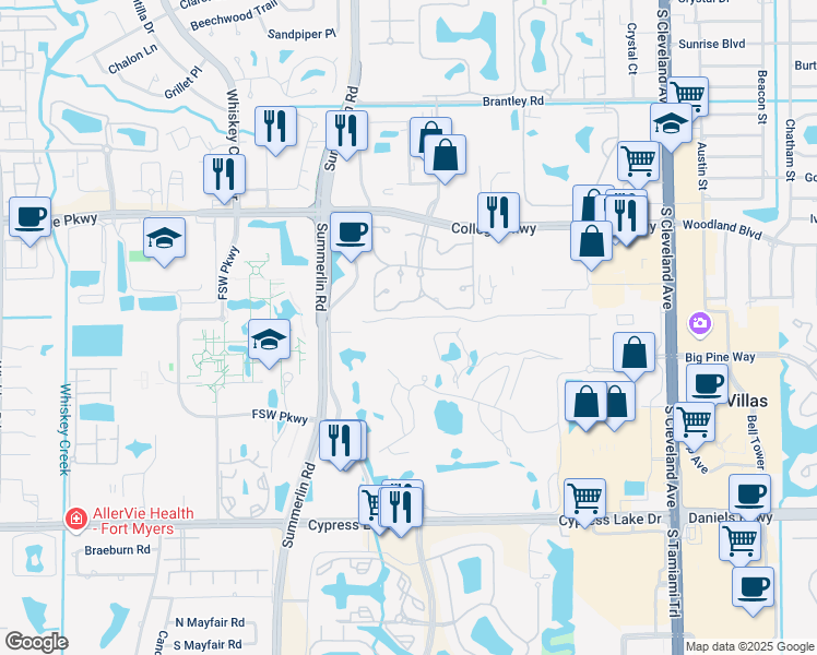 map of restaurants, bars, coffee shops, grocery stores, and more near 1630 Pine Valley Drive in Fort Myers