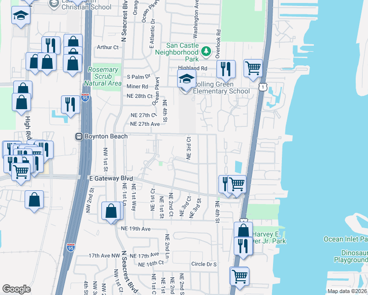 map of restaurants, bars, coffee shops, grocery stores, and more near 2638 3rd Court Northeast in Boynton Beach