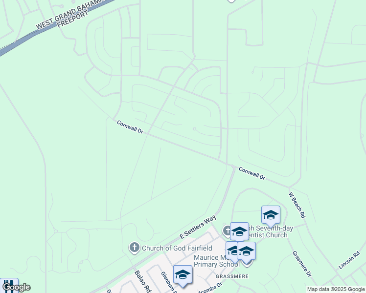 map of restaurants, bars, coffee shops, grocery stores, and more near Cornwall Drive in Freeport