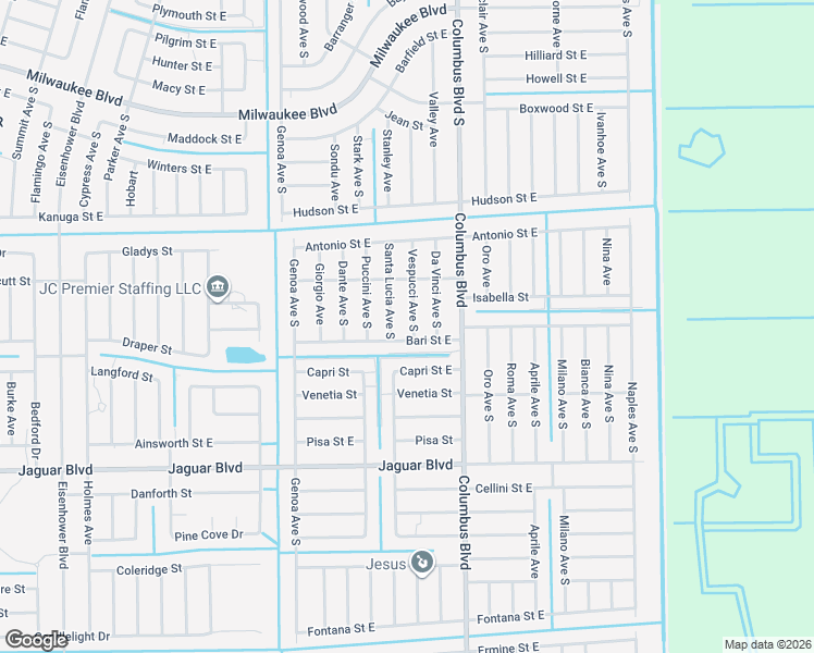 map of restaurants, bars, coffee shops, grocery stores, and more near 732 Vespucci Avenue South in Lehigh Acres