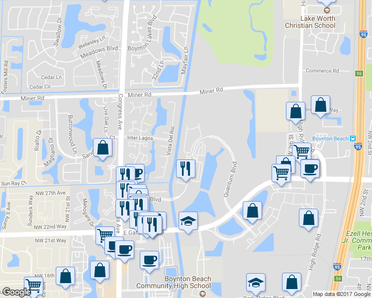 map of restaurants, bars, coffee shops, grocery stores, and more near 3005 North Evergreen Circle in Boynton Beach