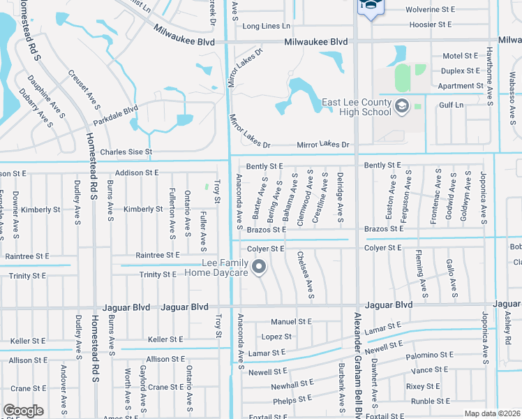 map of restaurants, bars, coffee shops, grocery stores, and more near 725 Baxter Avenue South in Lehigh Acres
