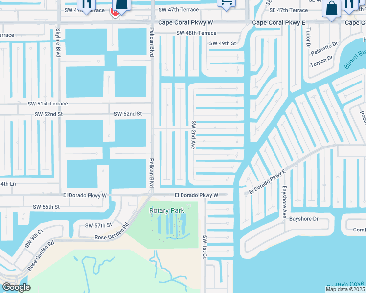 map of restaurants, bars, coffee shops, grocery stores, and more near 5305 Southwest 2nd Place in Cape Coral