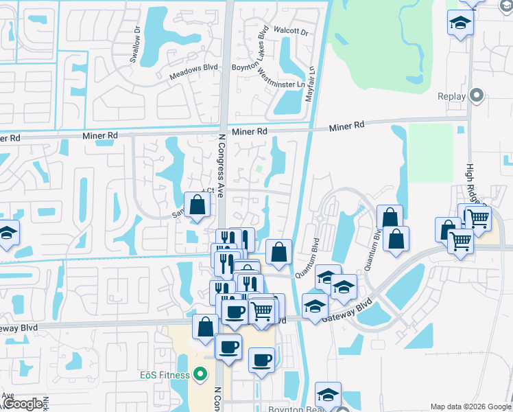 map of restaurants, bars, coffee shops, grocery stores, and more near 6 Las Sendas in Boynton Beach