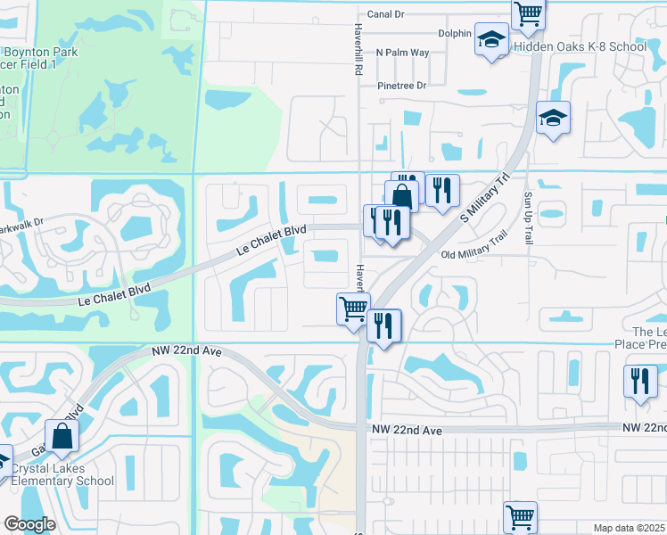 map of restaurants, bars, coffee shops, grocery stores, and more near 5081 Little Beth Drive South in Boynton Beach