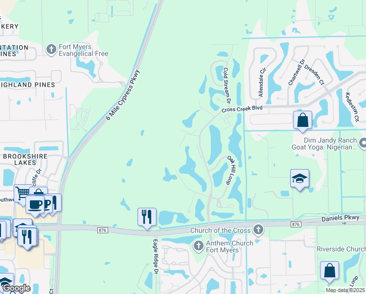map of restaurants, bars, coffee shops, grocery stores, and more near 13133 Cross Creek Court in Fort Myers