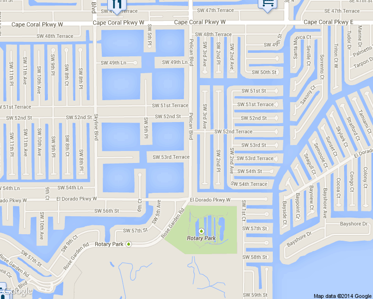 map of restaurants, bars, coffee shops, grocery stores, and more near 5304 Pelican Boulevard in Cape Coral