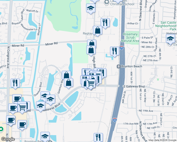 map of restaurants, bars, coffee shops, grocery stores, and more near 2421 Northwest 7th Street in Boynton Beach