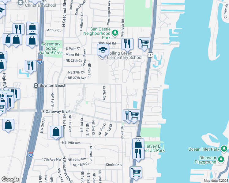map of restaurants, bars, coffee shops, grocery stores, and more near 2639 4th Court Northeast in Boynton Beach