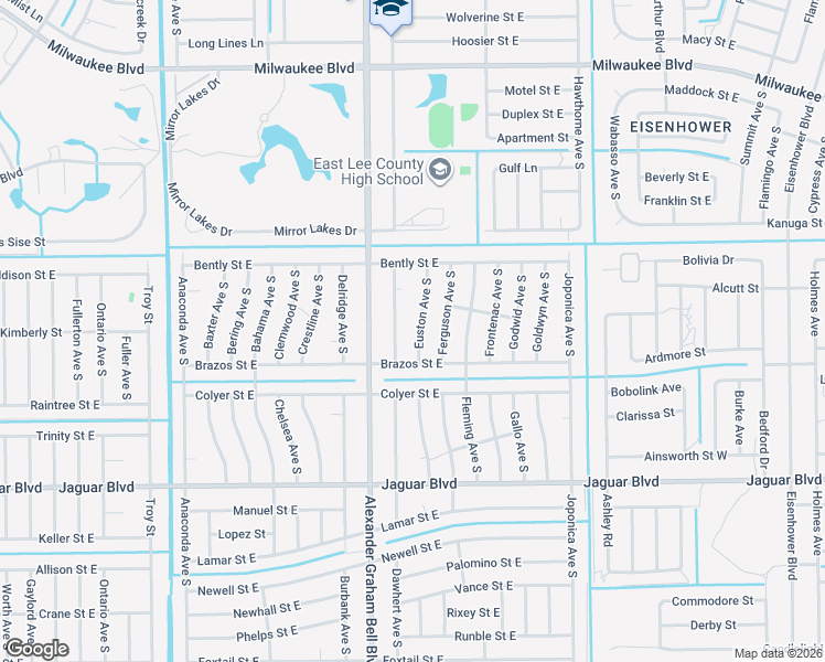 map of restaurants, bars, coffee shops, grocery stores, and more near 726 Euston Avenue South in Lehigh Acres