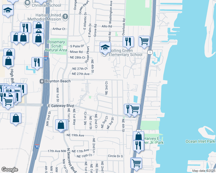 map of restaurants, bars, coffee shops, grocery stores, and more near 2638 3rd Court Northeast in Boynton Beach
