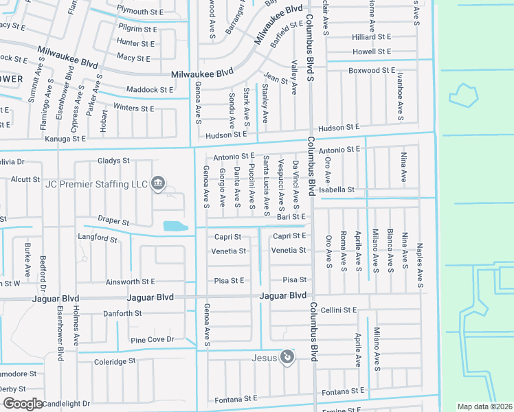 map of restaurants, bars, coffee shops, grocery stores, and more near 727 Puccini Avenue South in Lehigh Acres