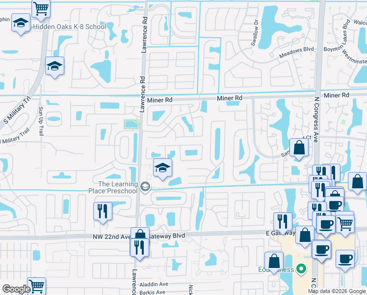 map of restaurants, bars, coffee shops, grocery stores, and more near 86 Citrus Park Lane in Boynton Beach