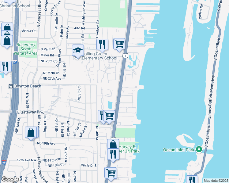 map of restaurants, bars, coffee shops, grocery stores, and more near 12 Crossings Circle in Boynton Beach